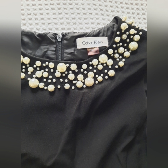 Calvin Klein black dress with pearl neckline - Picture 3 of 4